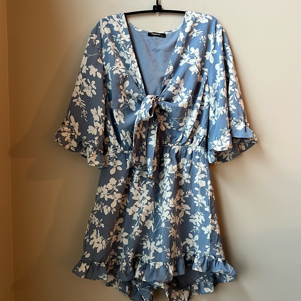Blue & White floral Short Romper